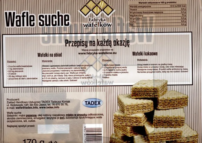 Wycofanie wafli suchych, do produkcji których wykorzystano mleko w proszku zanieczyszczone Salmonella Anatum 5