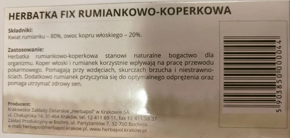 Herbatka fix - tył opakowania