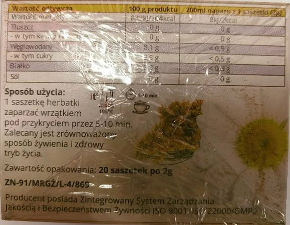 Herbatka fix - tył opakowania
