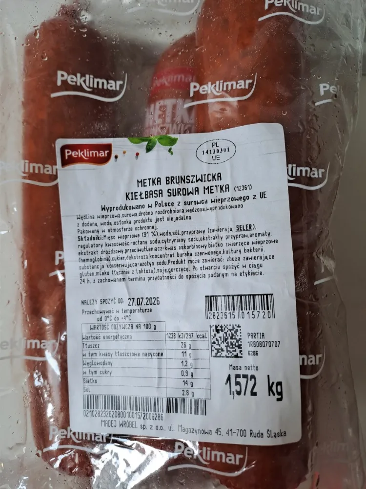 Opakowanie zbiorcze metka brunszwicka kiełbasa surowa metka