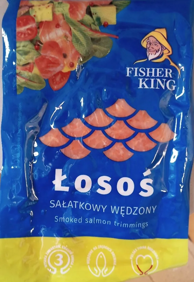 Łosoś atlantycki sałatkowy wędzony na zimno. Pakowany próżniowo, 100 g, marki Fisher King