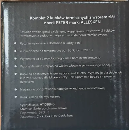 Komplet 2 kubków termicznych z wzorem ziół