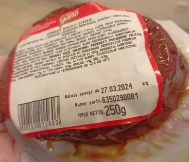 Hamburger drobiowy - numer partii, termin przydatności do spożycia