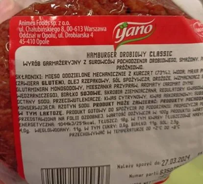 Hamburger drobiowy - skład produktu