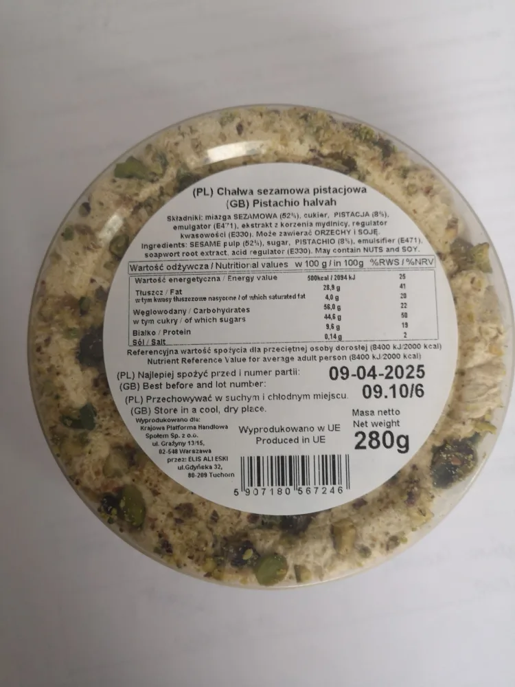 chałwa pistacjowa etykieta