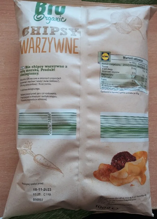 Chipsy warzywne z solą morską opakowanie tył