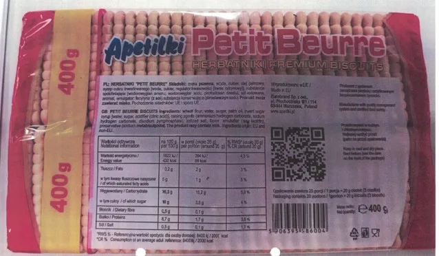Opakowanie herbatników Petit Beurre Apetilki tył opakowania