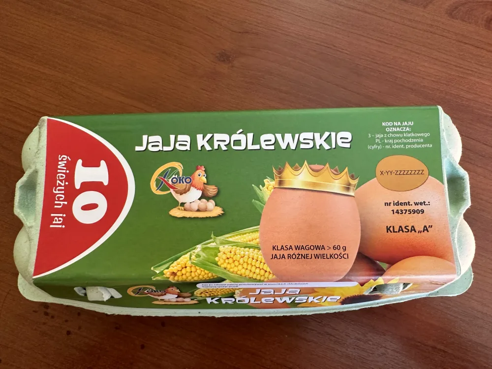 Jaja Królewskie klasa A, klasa wagowa>60 g; jaja różnej wielkości