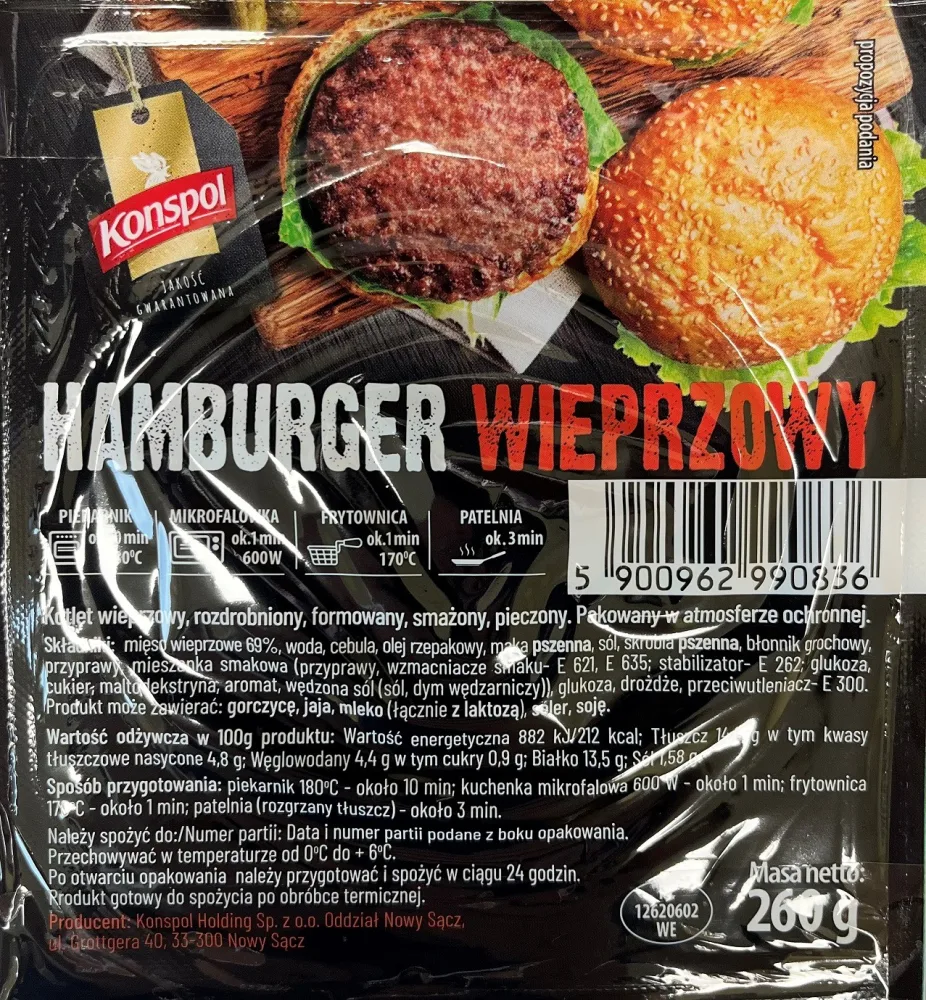 Hamburger wieprzowy, opakowanie