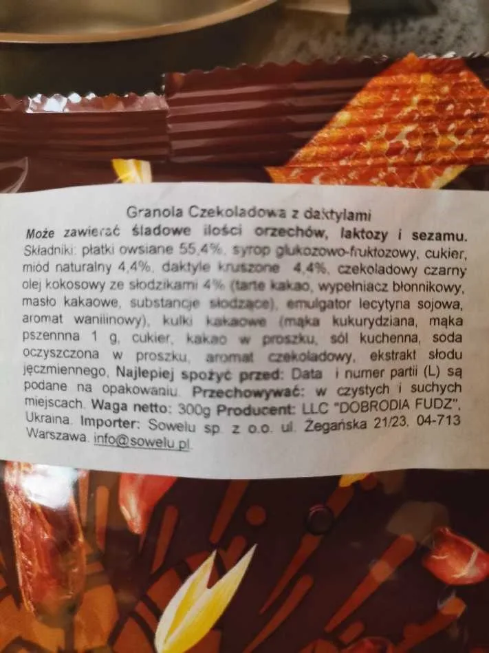 Granola skład produktu w języku polskim